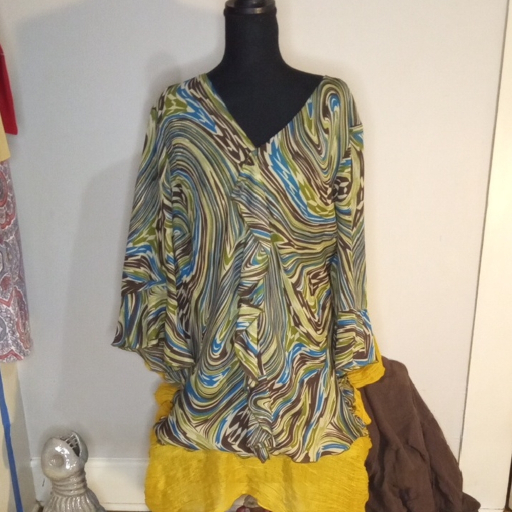 Russell Kemp Multicolor Swirl Flowy Women's Blouse Size 3X